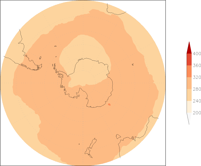 ozone (southern hemisphere) December  observed values