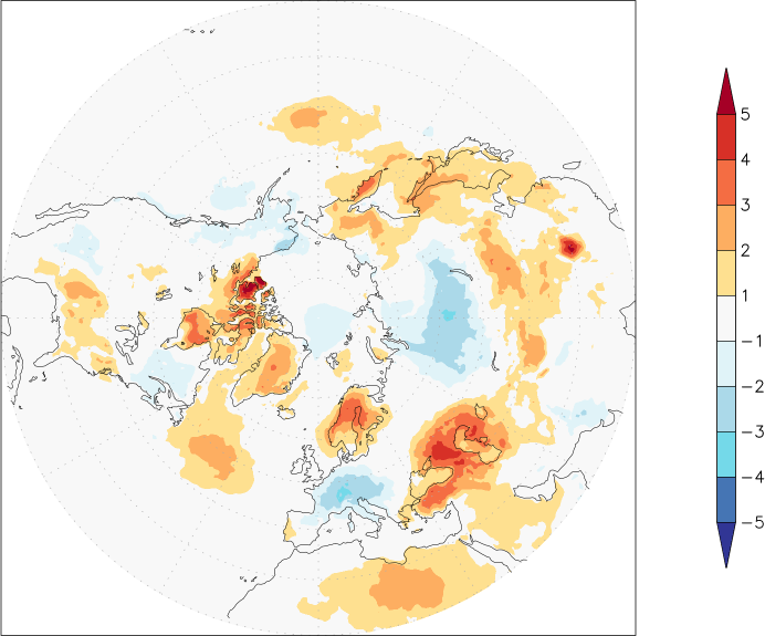 temperature (2m height, northern hemisphere) anomaly August  w.r.t. 1981-2010