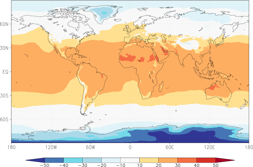 temperature (2m height, world) October  observed values