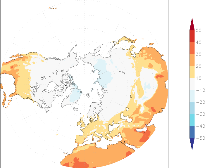 temperature (2m height, northern hemisphere) October  observed values