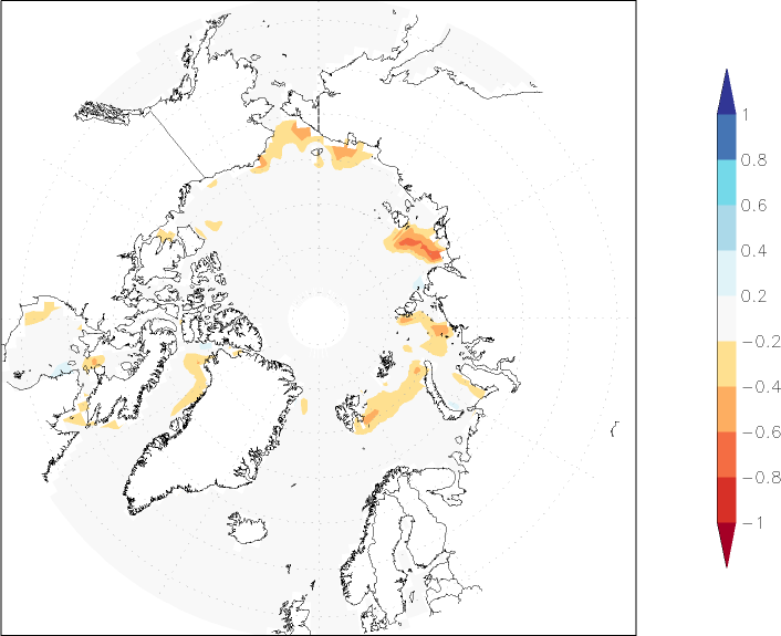 sea ice concentration (Arctic) anomaly June  w.r.t. 1981-2010