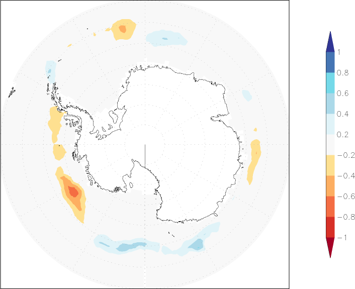 sea ice concentration (Antarctic) anomaly June  w.r.t. 1981-2010