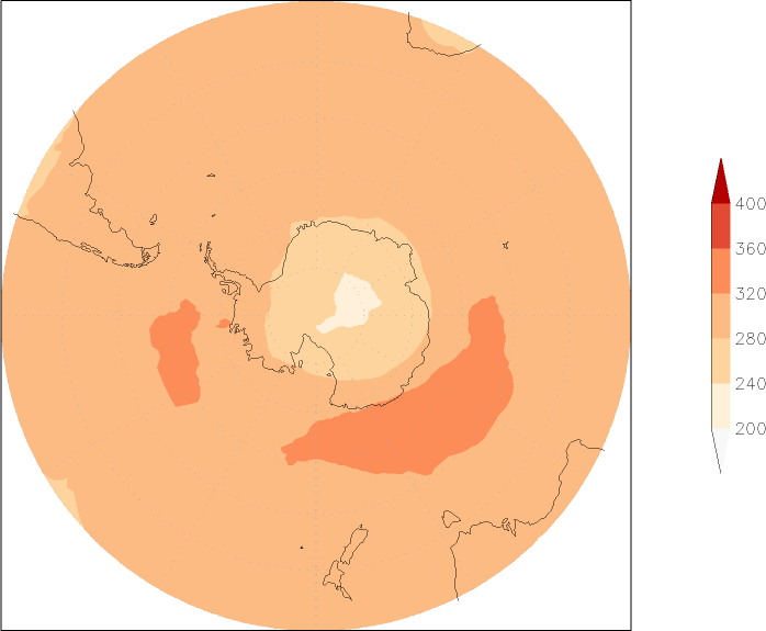 ozone (southern hemisphere) December  observed values