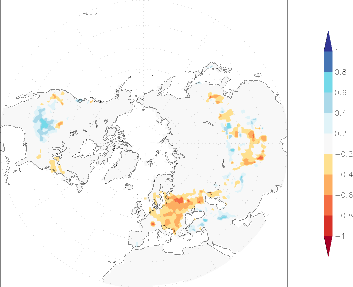 snow cover (northern hemisphere) anomaly January  w.r.t. 1981-2010