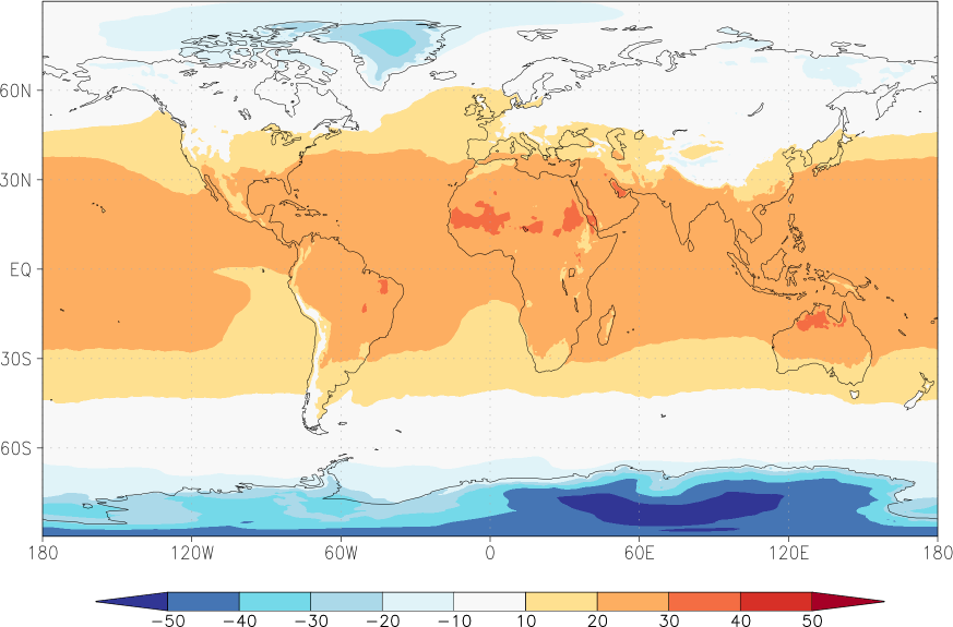 temperature (2m height, world) October  observed values