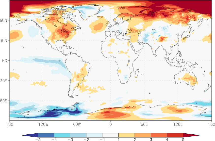 temperature (2m height, world) anomaly October  w.r.t. 1981-2010