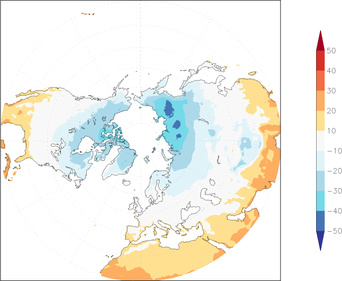 temperature (2m height, northern hemisphere) February  observed values