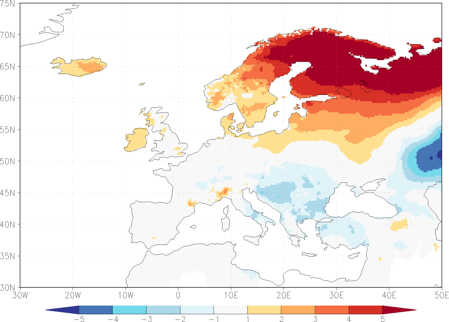 maximum temperature anomaly December  w.r.t. 1981-2010