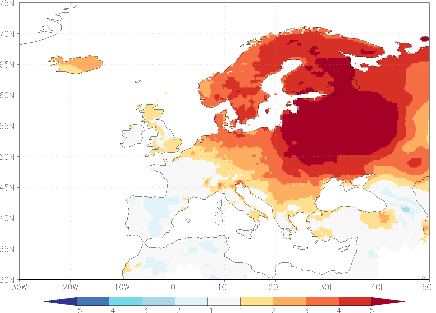 maximum temperature anomaly March  w.r.t. 1981-2010