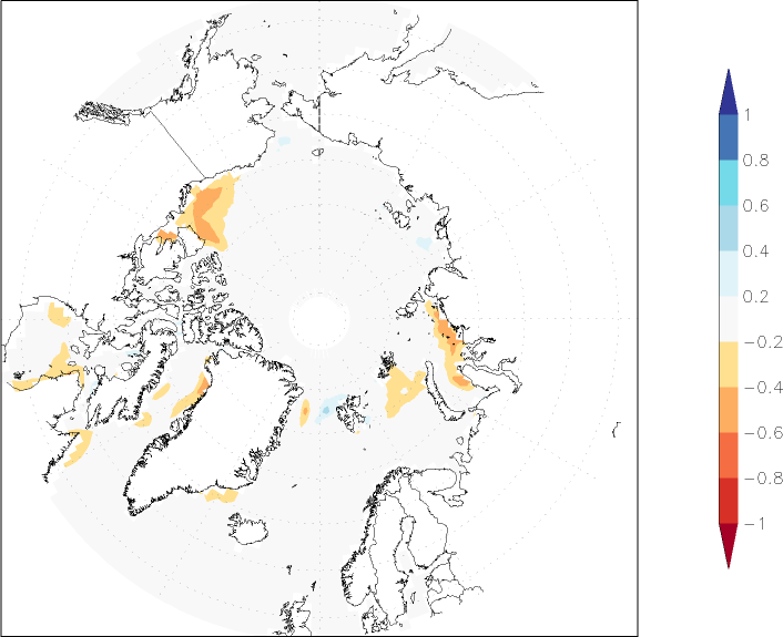 sea ice concentration (Arctic) anomaly June  w.r.t. 1981-2010