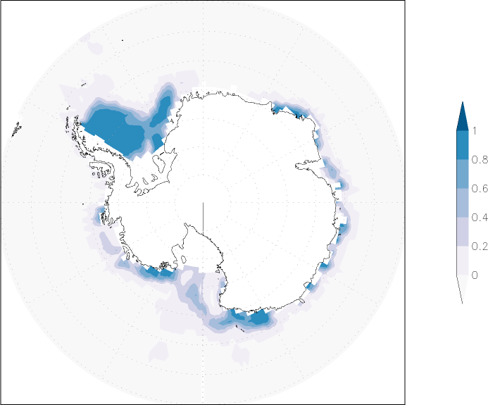 sea ice concentration (Antarctic) February  observed values