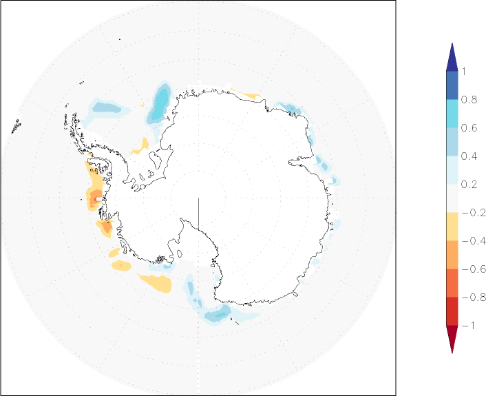 sea ice concentration (Antarctic) anomaly February  w.r.t. 1981-2010