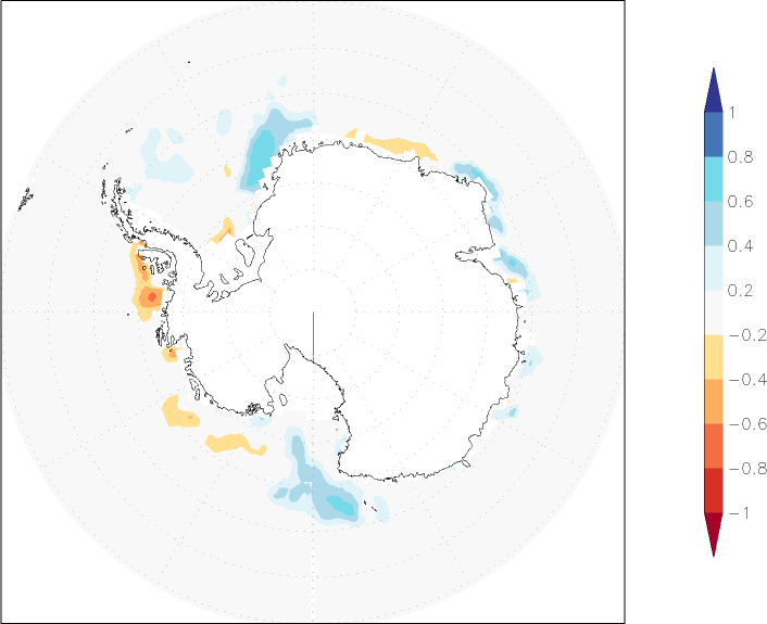 sea ice concentration (Antarctic) anomaly January  w.r.t. 1981-2010