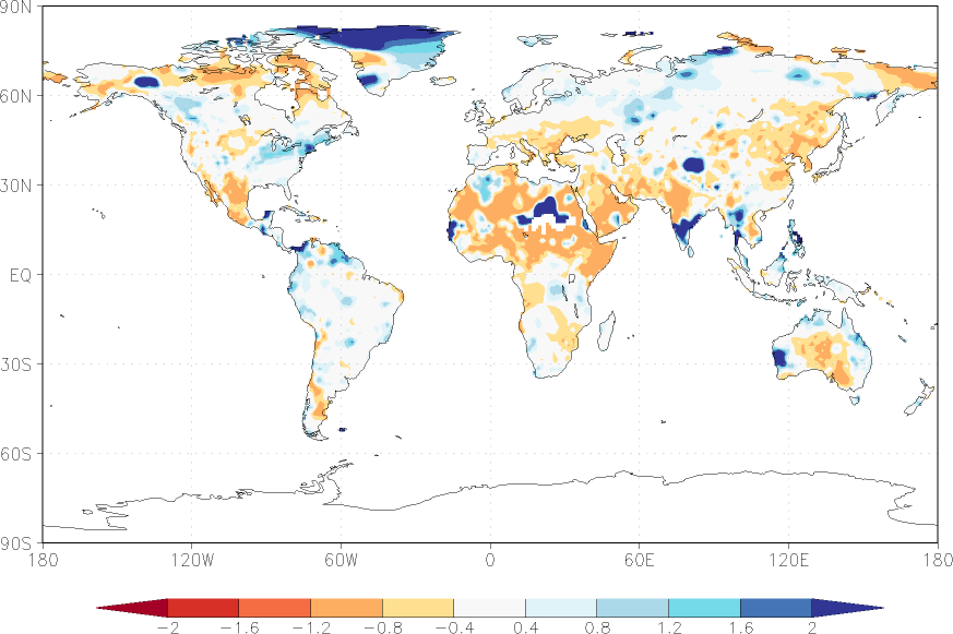 precipitation (rain gauges) anomaly February  relative anomalies  (-1: dry, 0: normal, 2: three times normal)