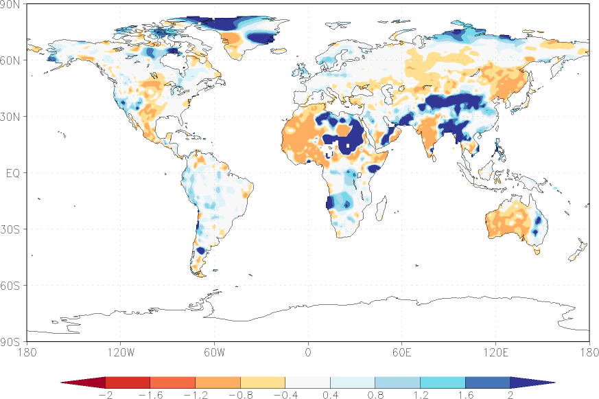 precipitation (rain gauges) anomaly January  relative anomalies  (-1: dry, 0: normal, 2: three times normal)