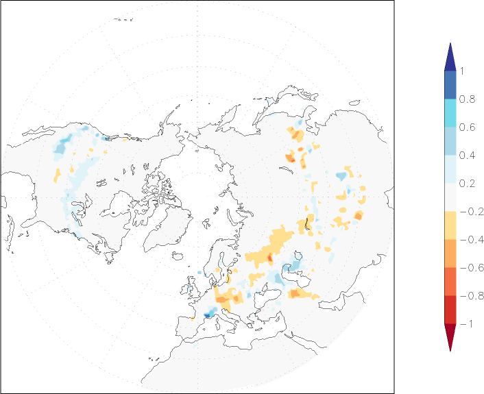 snow cover (northern hemisphere) anomaly December  w.r.t. 1981-2010