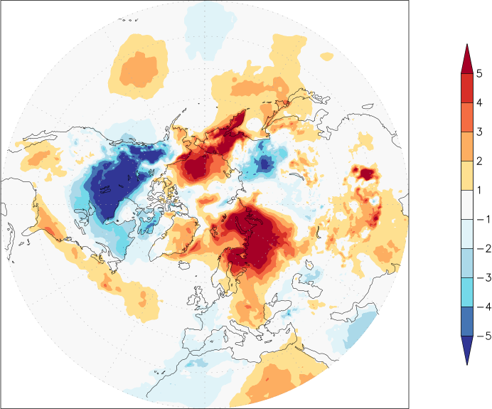 temperature (2m height, northern hemisphere) anomaly December  w.r.t. 1981-2010