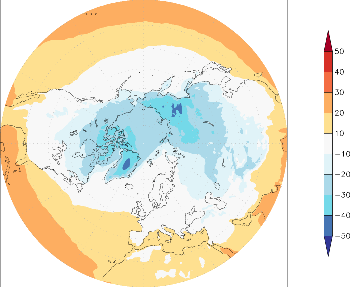 temperature (2m height, northern hemisphere) January  observed values