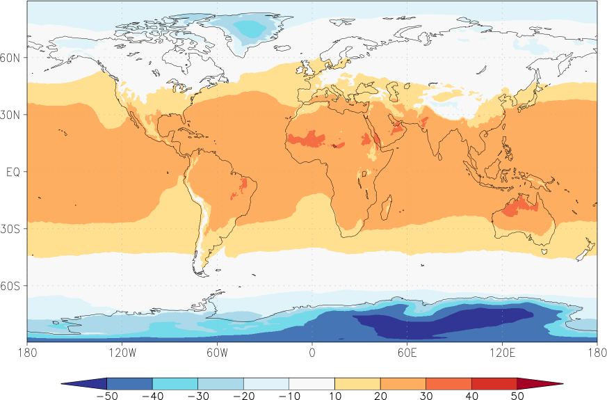 temperature (2m height, world) October  observed values