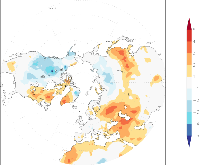 temperature (2m height, northern hemisphere) anomaly April  w.r.t. 1981-2010