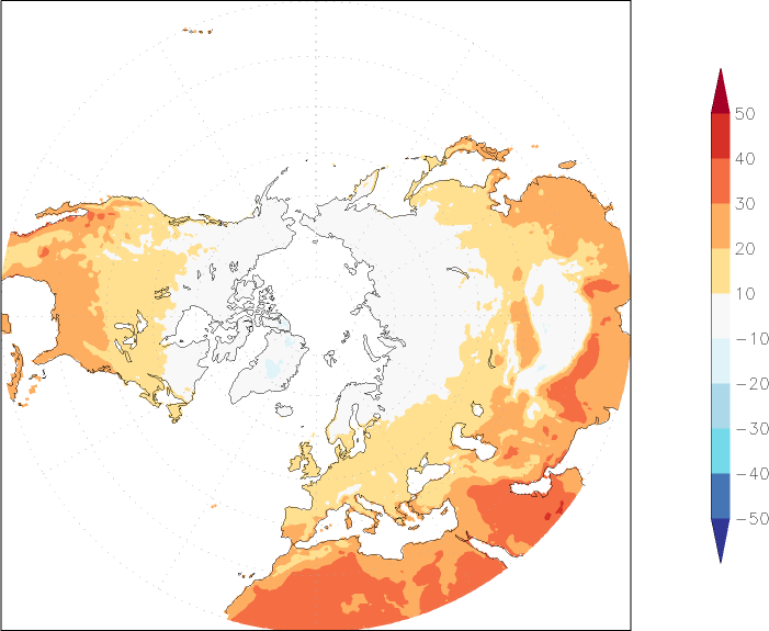 temperature (2m height, northern hemisphere) September  observed values