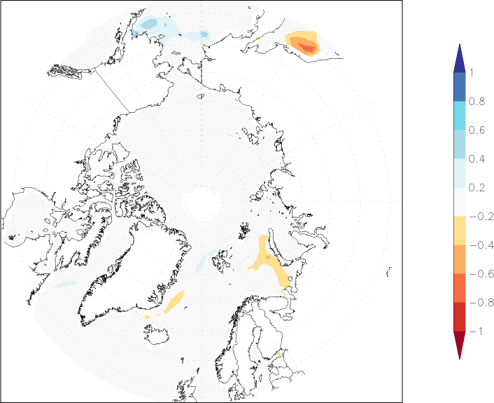 sea ice concentration (Arctic) anomaly April  w.r.t. 1981-2010