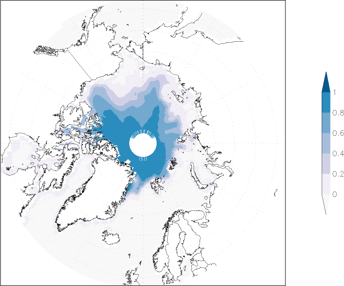 sea ice concentration (Arctic) August  observed values