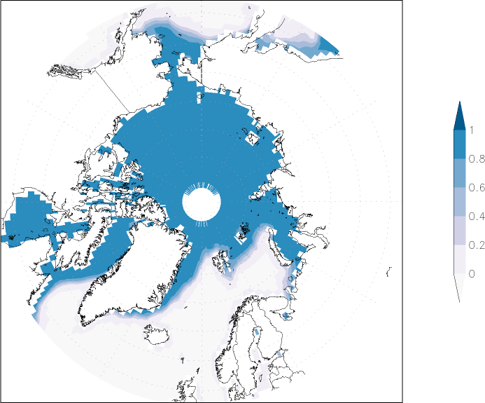 sea ice concentration (Arctic) February  observed values