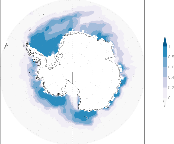 sea ice concentration (Antarctic) December  observed values