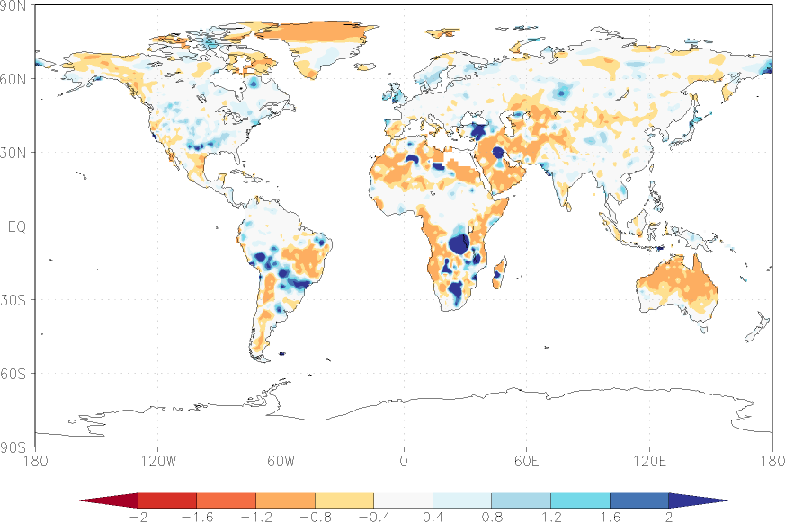 precipitation (rain gauges) anomaly July  relative anomalies  (-1: dry, 0: normal, 2: three times normal)