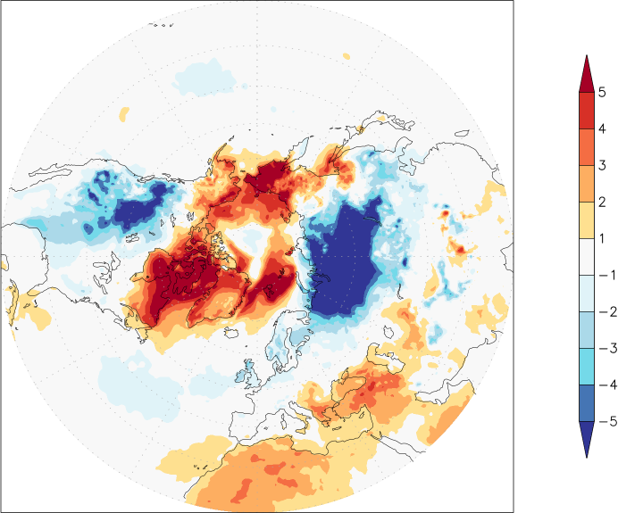 temperature (2m height, northern hemisphere) anomaly December  w.r.t. 1981-2010