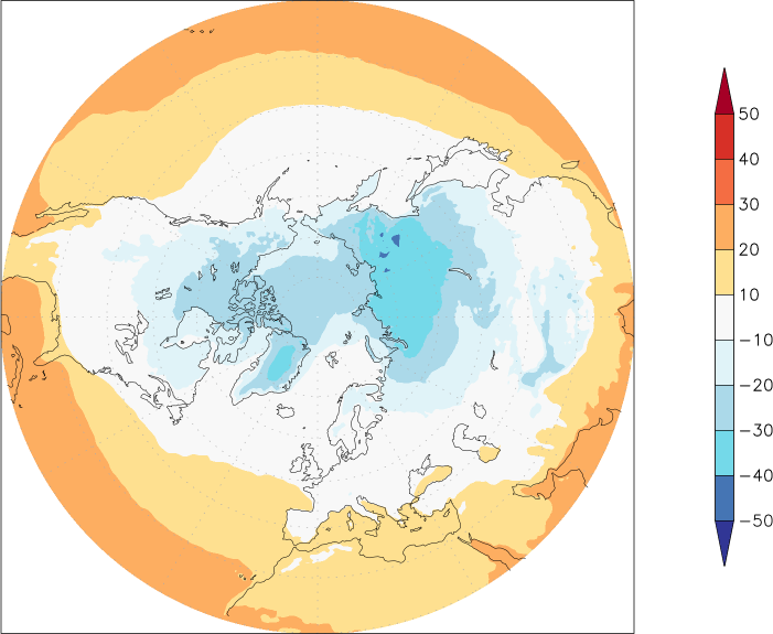 temperature (2m height, northern hemisphere) December  observed values
