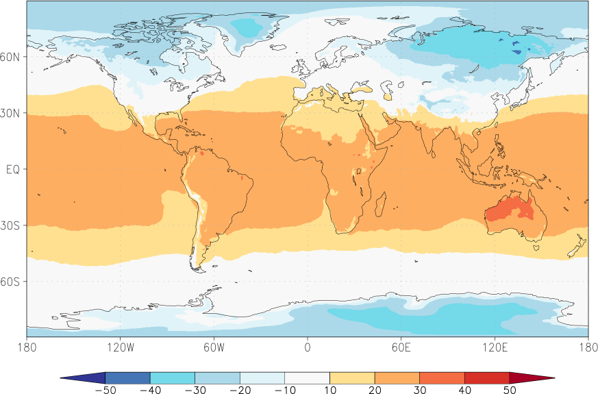 temperature (2m height, world) December  observed values