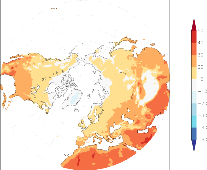 temperature (2m height, northern hemisphere) June  observed values
