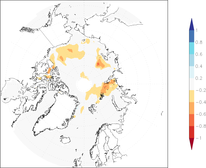 sea ice concentration (Arctic) anomaly August  w.r.t. 1981-2010