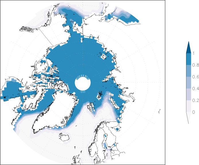 sea ice concentration (Arctic) March  observed values