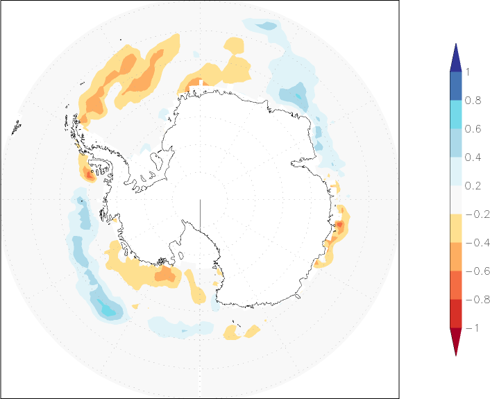 sea ice concentration (Antarctic) anomaly December  w.r.t. 1981-2010