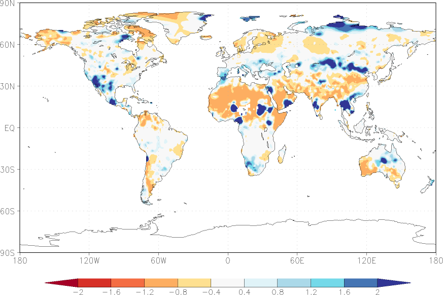 precipitation (rain gauges) anomaly January  relative anomalies  (-1: dry, 0: normal, 2: three times normal)