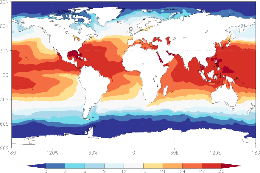 sea surface temperature August  observed values
