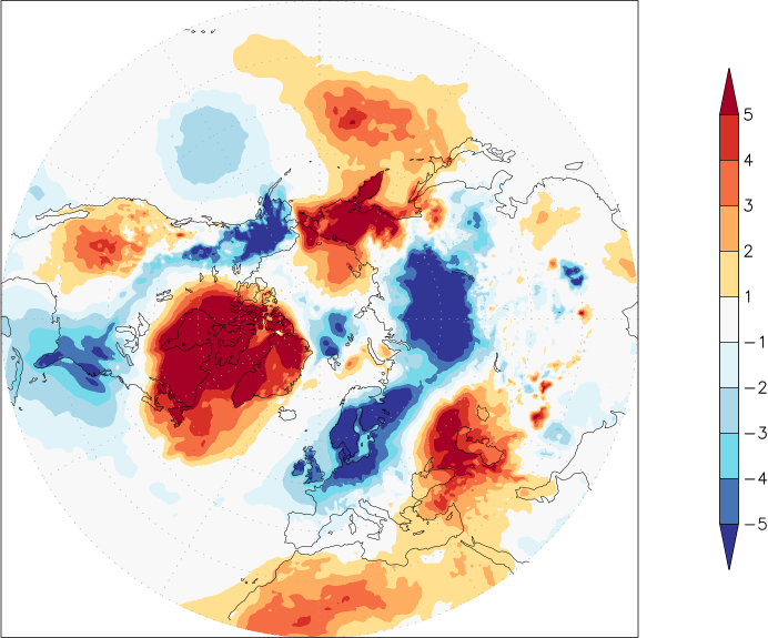 temperature (2m height, northern hemisphere) anomaly December  w.r.t. 1981-2010