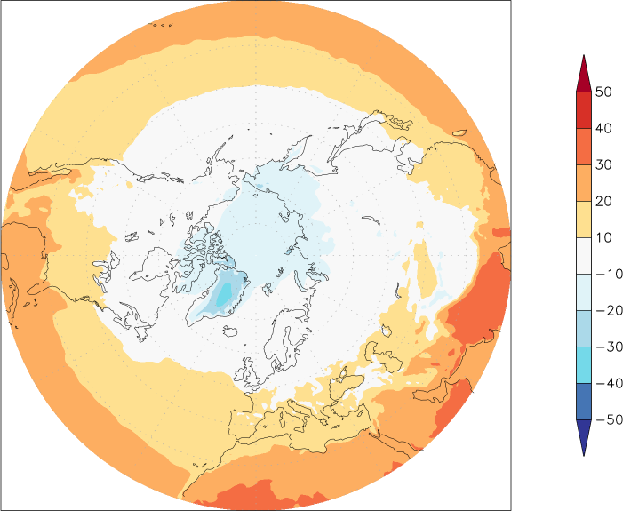 temperature (2m height, northern hemisphere) April  observed values