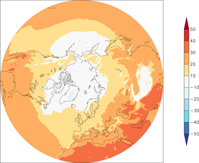 temperature (2m height, northern hemisphere) June  observed values