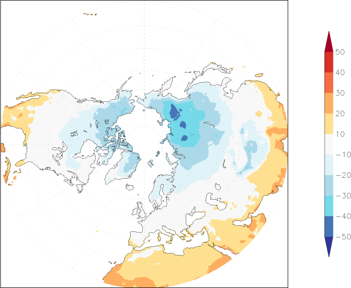 temperature (2m height, northern hemisphere) December  observed values