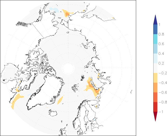 sea ice concentration (Arctic) anomaly April  w.r.t. 1981-2010