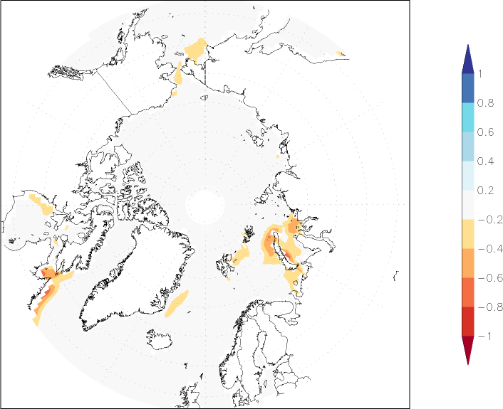 sea ice concentration (Arctic) anomaly May  w.r.t. 1981-2010
