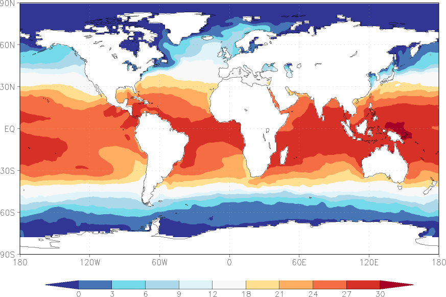sea surface temperature February  observed values