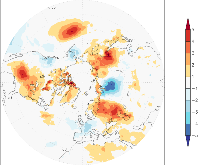 temperature (2m height, northern hemisphere) anomaly July  w.r.t. 1981-2010
