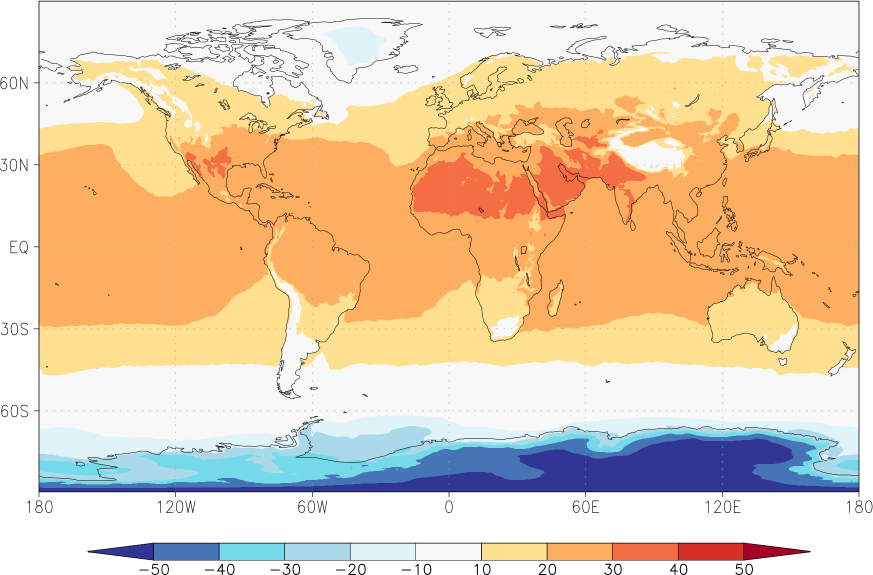 temperature (2m height, world) June  observed values