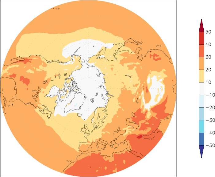 temperature (2m height, northern hemisphere) July  observed values