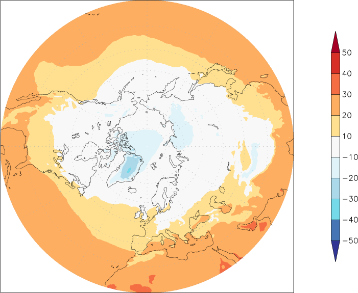 temperature (2m height, northern hemisphere) October  observed values